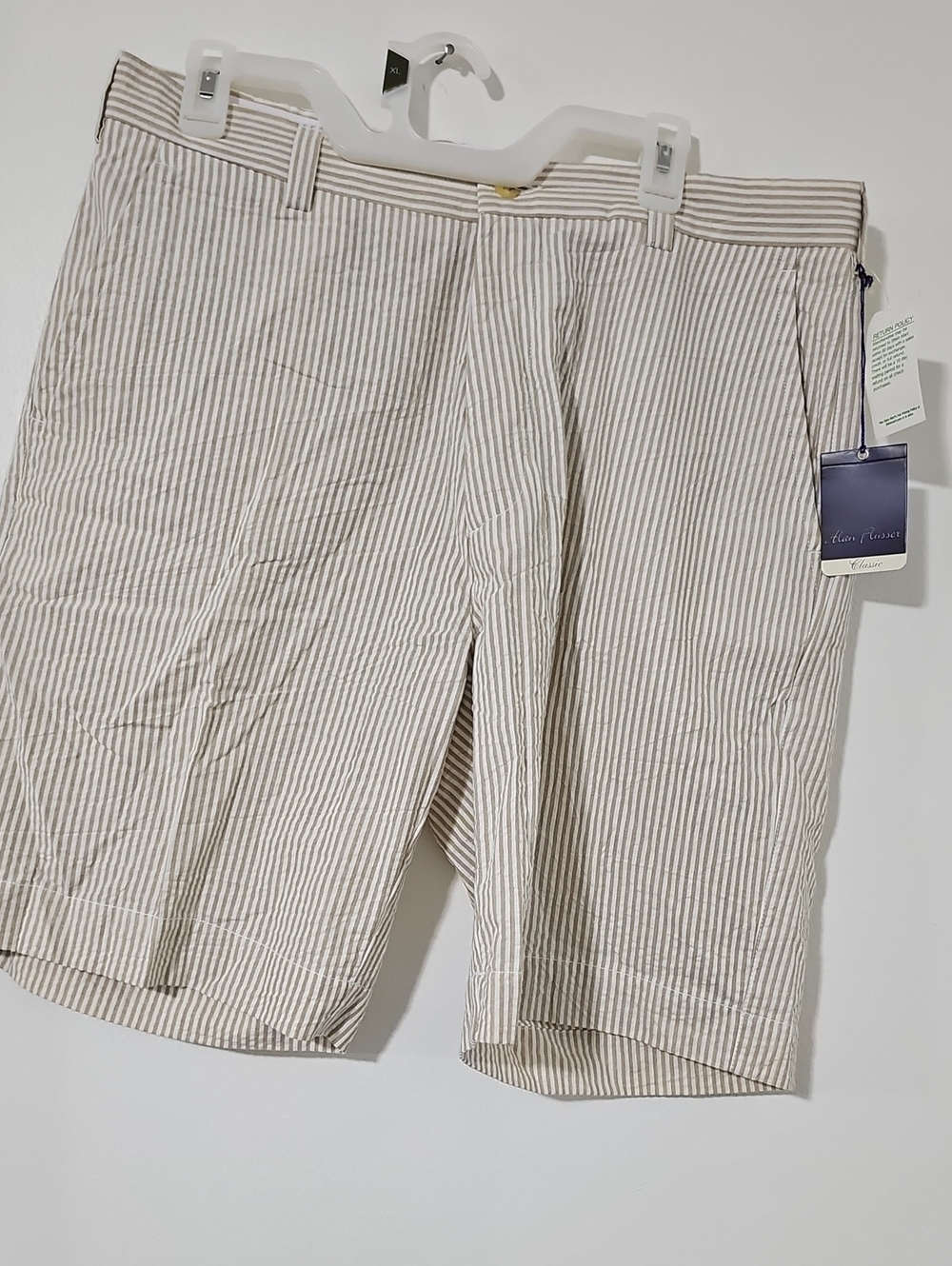 NWT Alan Flusser Classic Seersucker Shorts Tan White Stripe 36